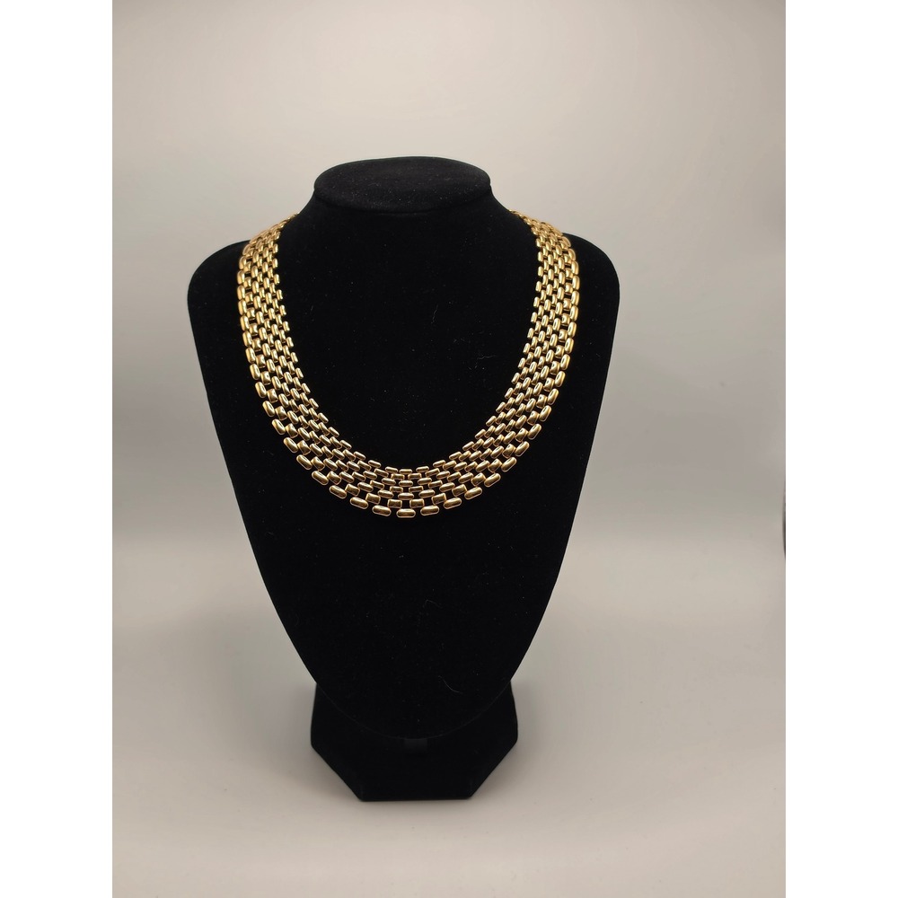 Napier Vintage Gold Tone Panther Link Wide Statement Collar Necklace 16 Inch